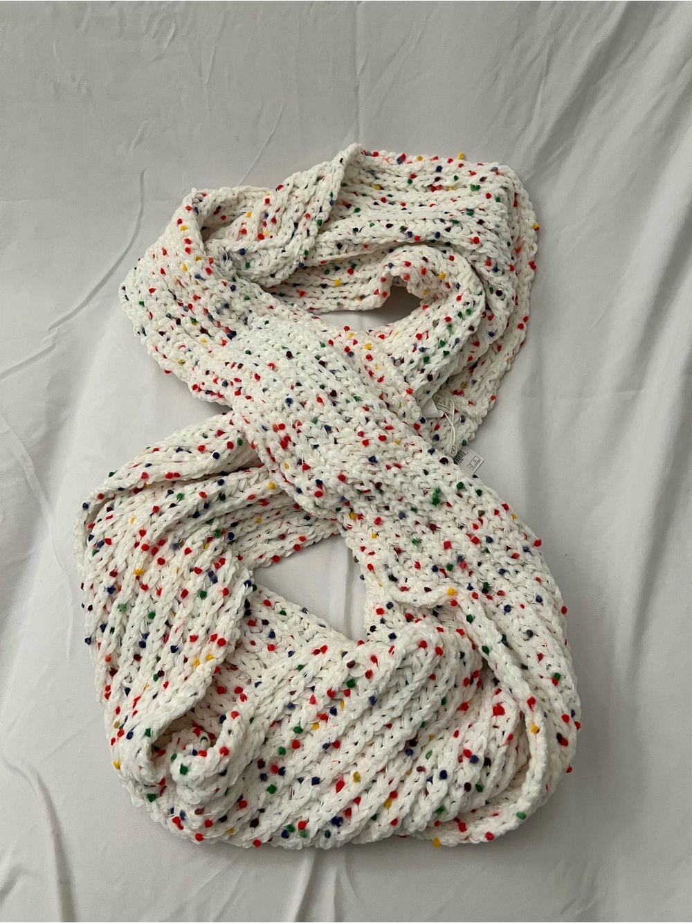 Shiraleah Cream Knit Scarf with Multicolor Confetti Dots